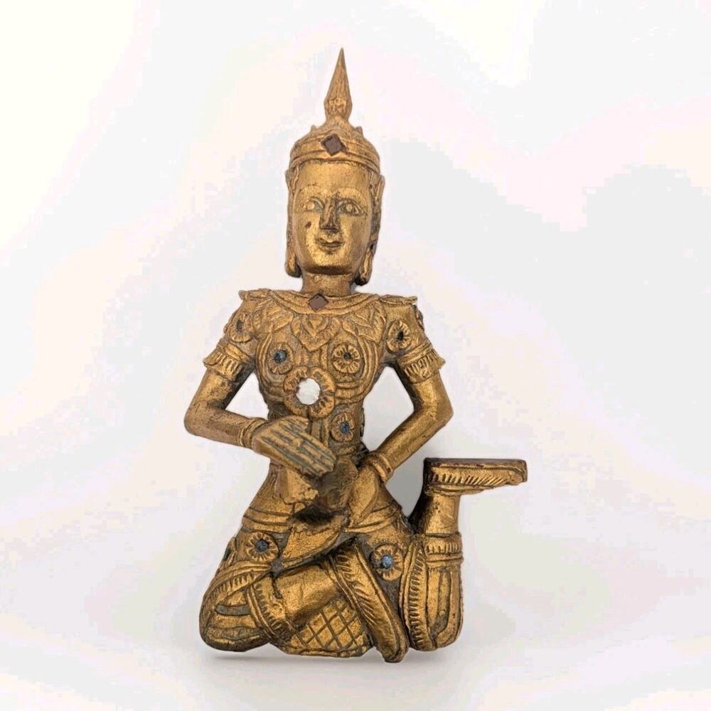 Burmese Mandalay Floating Buddha Gilt Gold Wooden Wall Statue Jeweled Vintage
